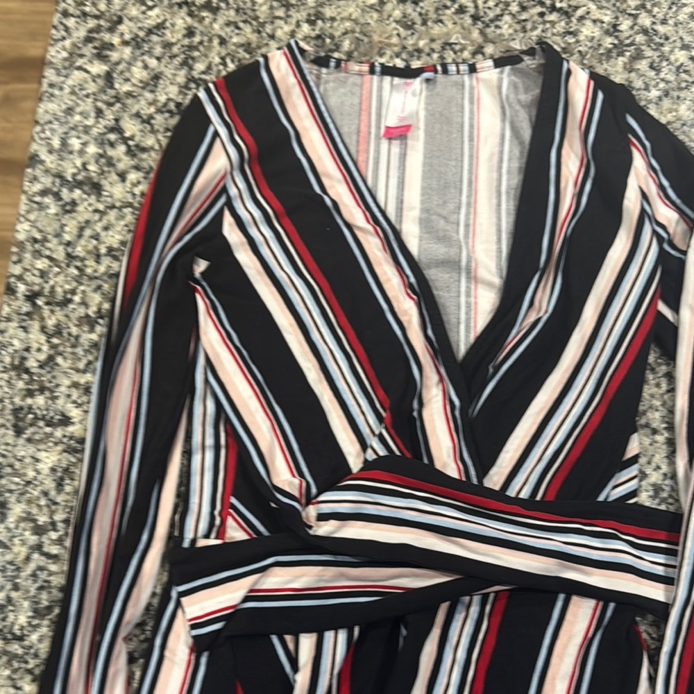 Striped Long Sleeve Wrap Dress